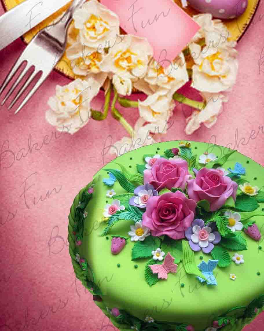 Flower Themed Birthday Fondant Cake