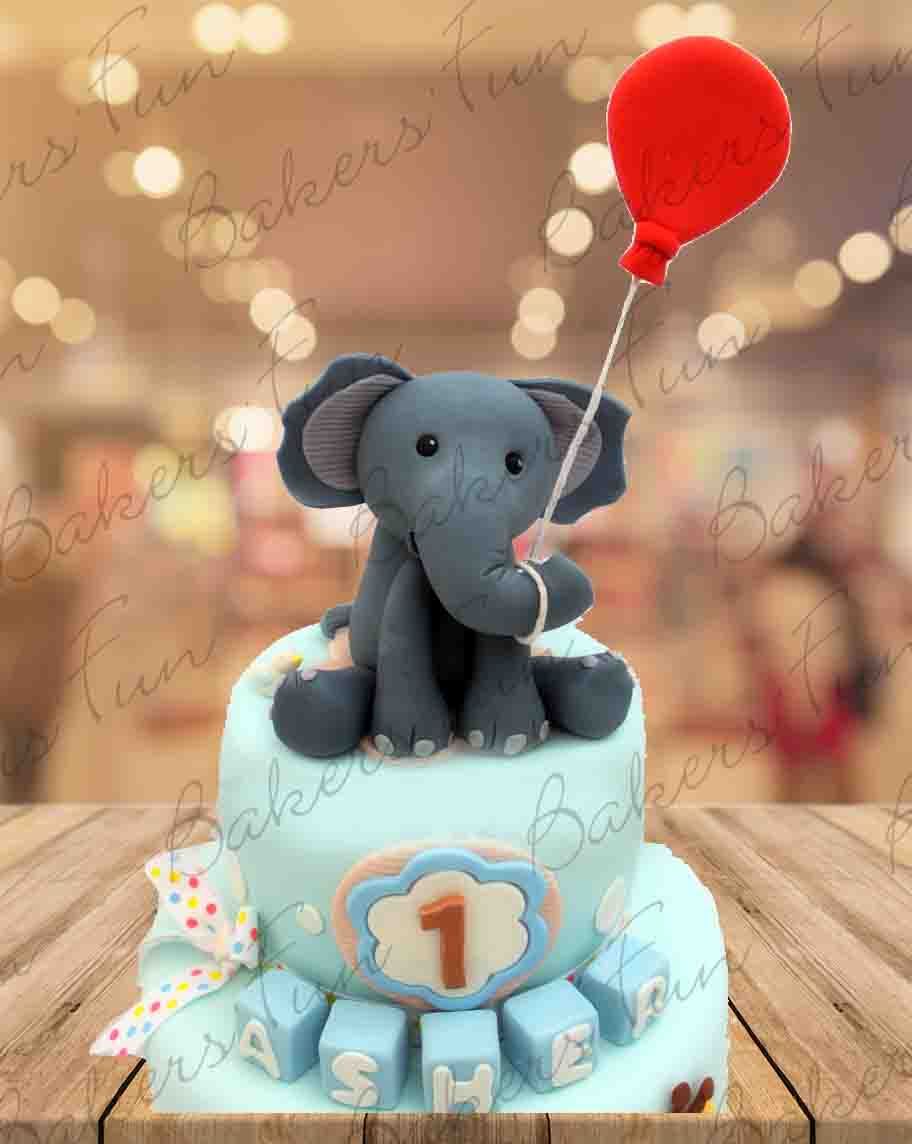 Elephant Fondant Cartoon Birthday Cake for Kids - Bakersfun