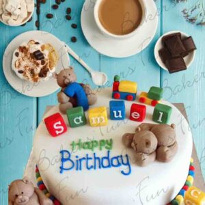 Teddy Bear Birthday Fondant Cake For Kids