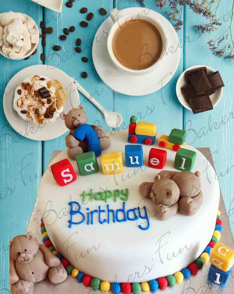 Teddy Bear Birthday Fondant Cake For Kids - Bakersfun