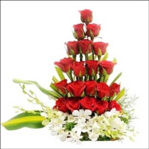 Red & White Flowers Basket
