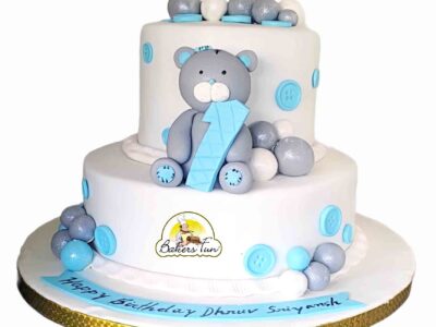 Teddy Bear Blue Colored Theme Cake